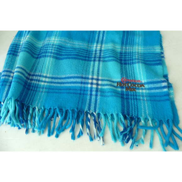 Carnation Hot Cocoa Blue Plaid Throw Blanket 52 x 54" Promo Teal Blue Fringe - Picture 3 of 8